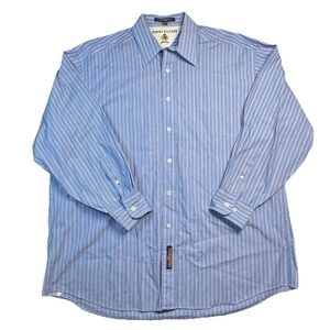 Tommy Hilfiger Mens 16.5 Blue Stripe Button Down Dress Shirt Cotton L VTG 90s
